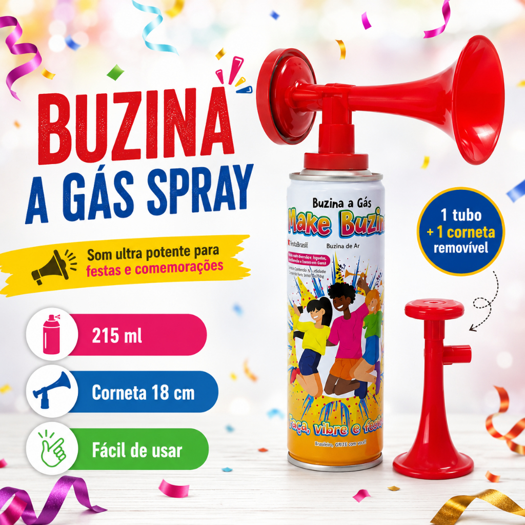 Spray Buzina 250ml Gás Corneta Festa Copa Do Mundo Vermelha Make+ Diversão