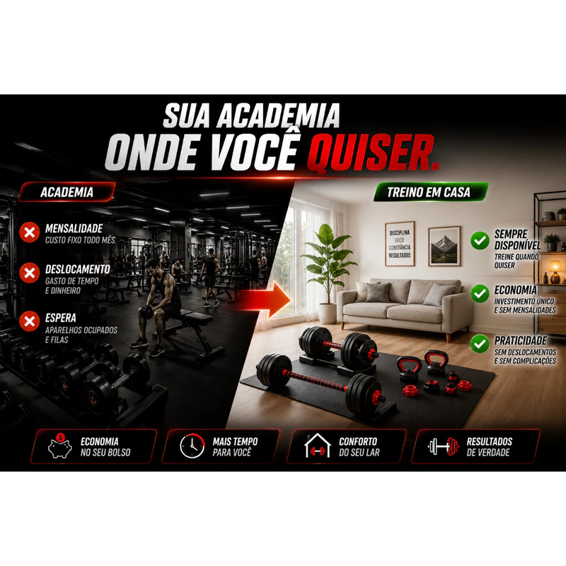 Kit de Halteres e Anilhas 15kg com Kettlebell 6 em 1 para Academia — foto 7