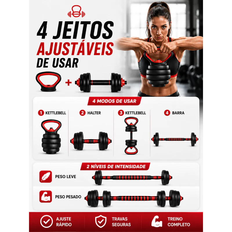 Kit de Halteres e Anilhas 15kg com Kettlebell 6 em 1 para Academia — foto 5