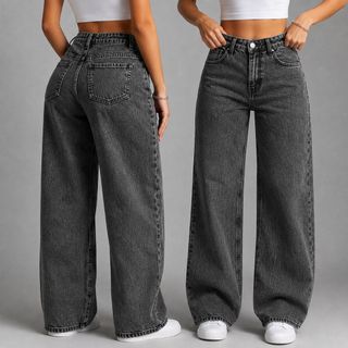 Calça Jeans Feminina Wideleg Pantalona Grafite Marmorizada 34 Ao 44