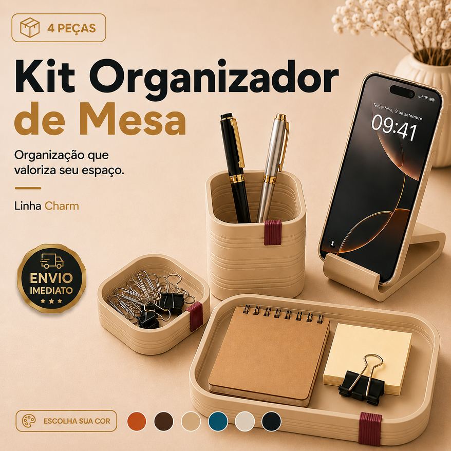 Presente Dia dos Pais Kit Home Office 4 Peças - Organizador Mesa Porta-Canetas Bandeja