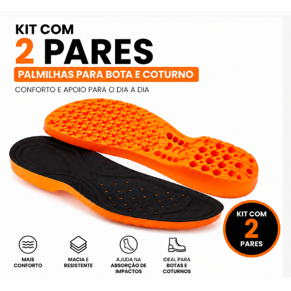 Kit 2 Pares Palmilha Ortopédica Anatômica Soft Gel Confortável Macia Reduz Dores nas Pernas Esporão