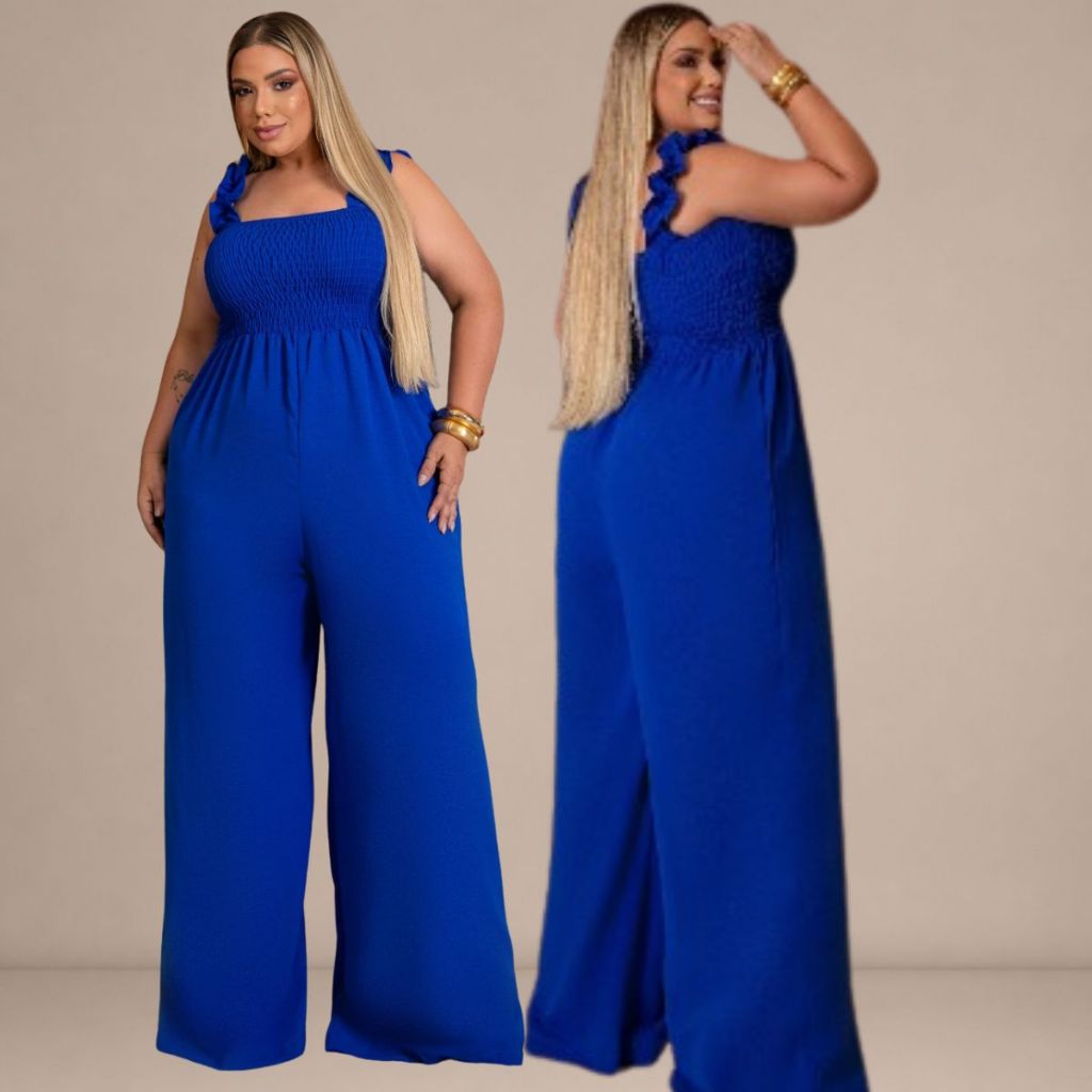 Macacão Feminino Plus Size Pantalona Moda Maior Sofisticado, Elegante, Confortável, Caimento Perfeito Veste 44 ao 52
