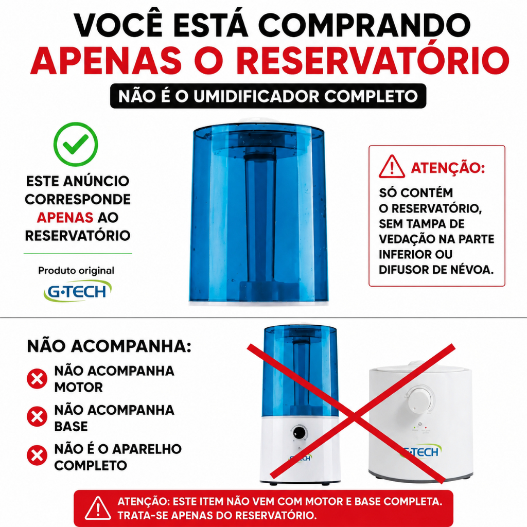 Pote de agua para umidificador Allergy Free Hm G-Tech (Apenas a parte de cima do umidificador)