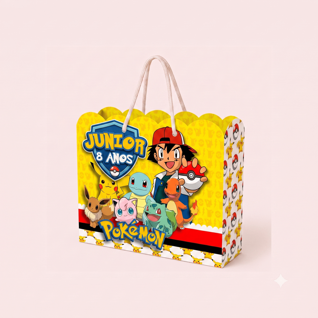 Sacolinha Personalizada Festa Infantil 20x15cm Nuvem Lembrancinha Estilo Pokemon