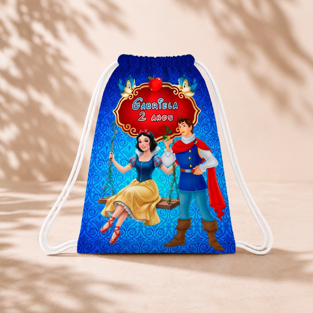 10 Mochila Personalizada Infantil 18x26 Sacolinhas Surpresa Festa Aniversário Lembrancinha Branca de Neve M5