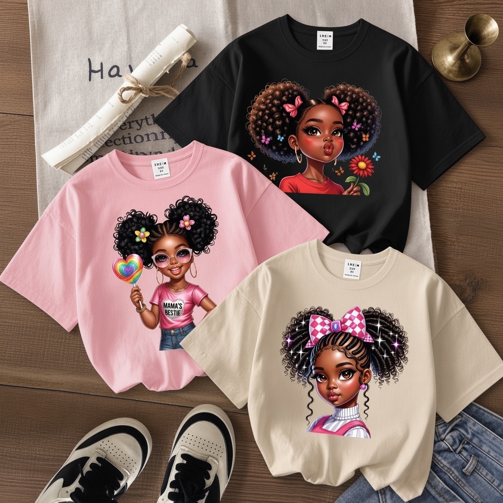 Kit 3 Camiseta Feminina Infantil 100% Algodão Tshirt Estampada Meninas Gola Redonda e Manga Curta Leve e Fresca