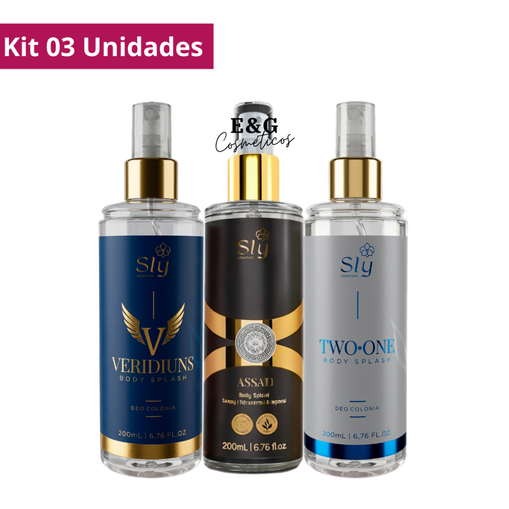 Kit 03 Body Splash Masculino Spray Desodorante Corporal Sly Pure Nature Cosméticos 200ml