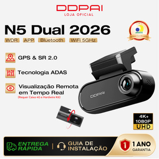 Câmera Veicular DDPAI N5 Dual 2026 Suporte a Monitoramento Remoto em Tempo Real 4K HDR +1080P WiFi 5G GPS G-Sensor
