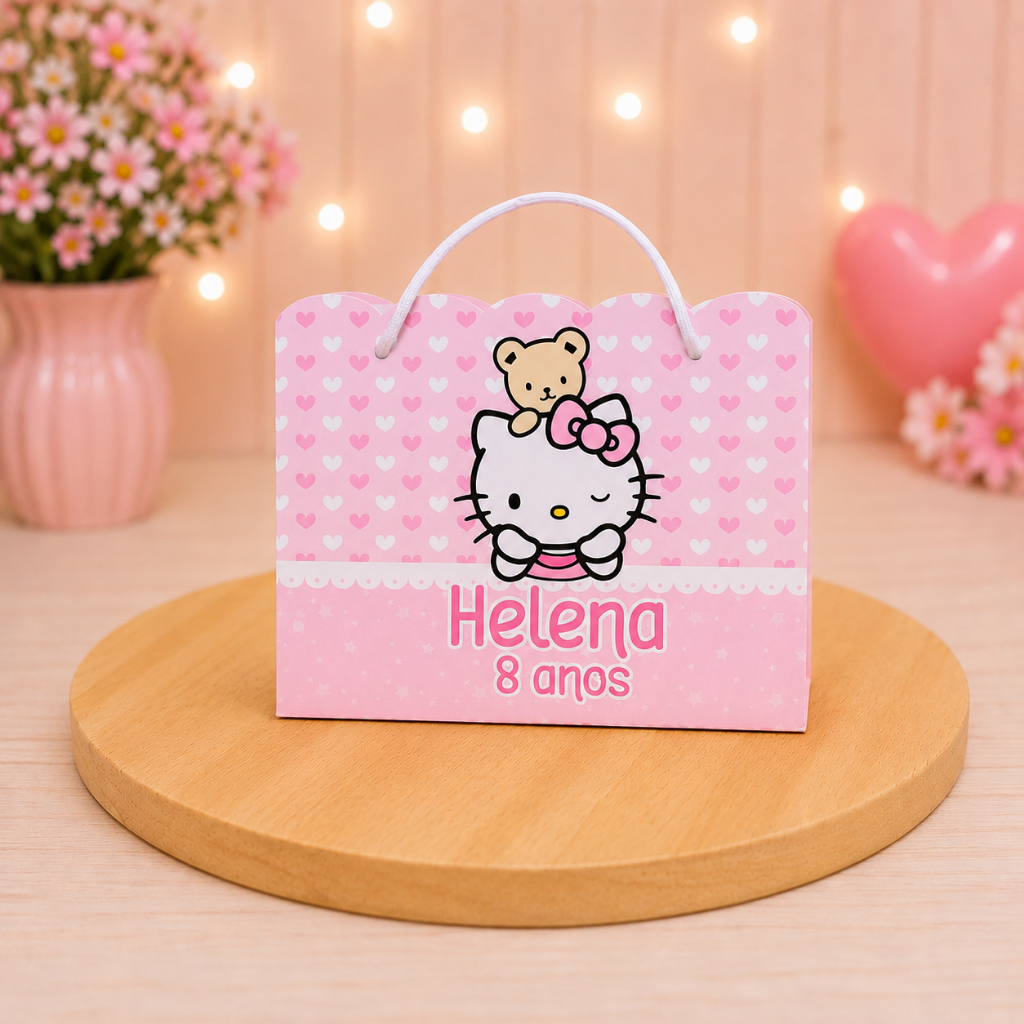 Sacolinha Surpresa Hello Kitty Rosa Personalizada - Lembrancinhas Personalizada - Festa Infantil - Festa de Aniversário