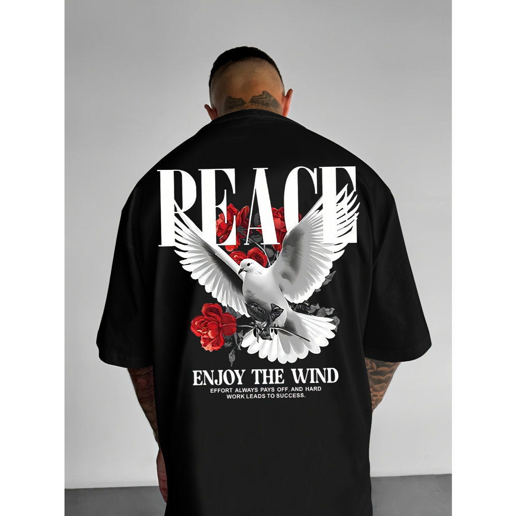 Camiseta Oversized Masculina Gola Redonda Estampa Letras Streetwear Americana 100% Algodão