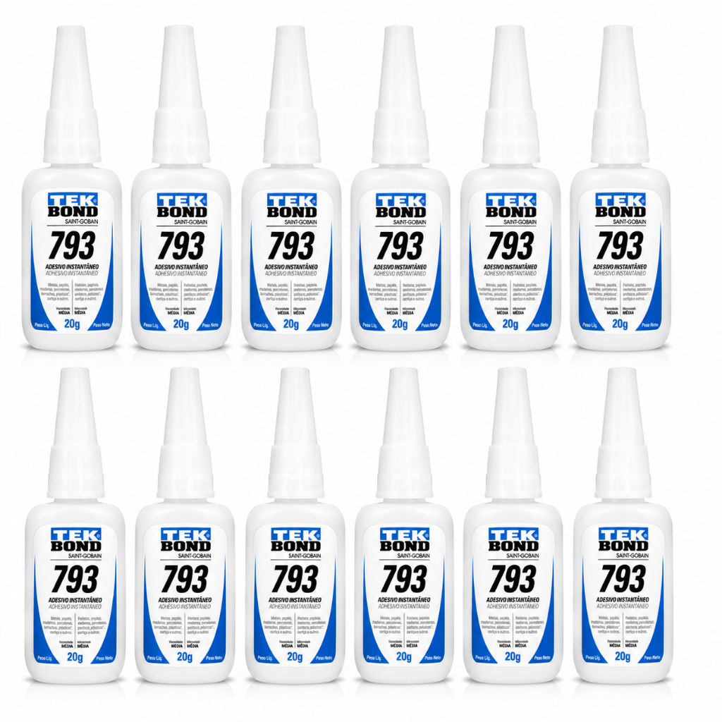 Kit 12 Colas TekBond 793 20g Adesivo Instantâneo para Unhas Postiças Fibra e Pedrarias