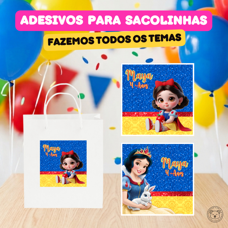 ENVIO RÁPIDO Adesivo Rótulo Personalizado para Sacolinha Branca de Neve | Aniversário, Festa, Lembrancinhas, Mimos