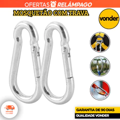 2 Mosquetão Com trava 4mm x 40mm EXTRA FORTE Vonder Pequenas Máquinas Equipamento Não Oxida Oferta