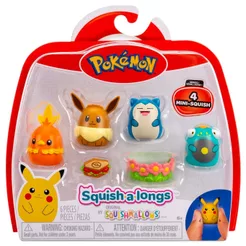 4 Bonecos Pokémon Eevee, Snorlax, Bellibolt e Torchic - Squish A Longs