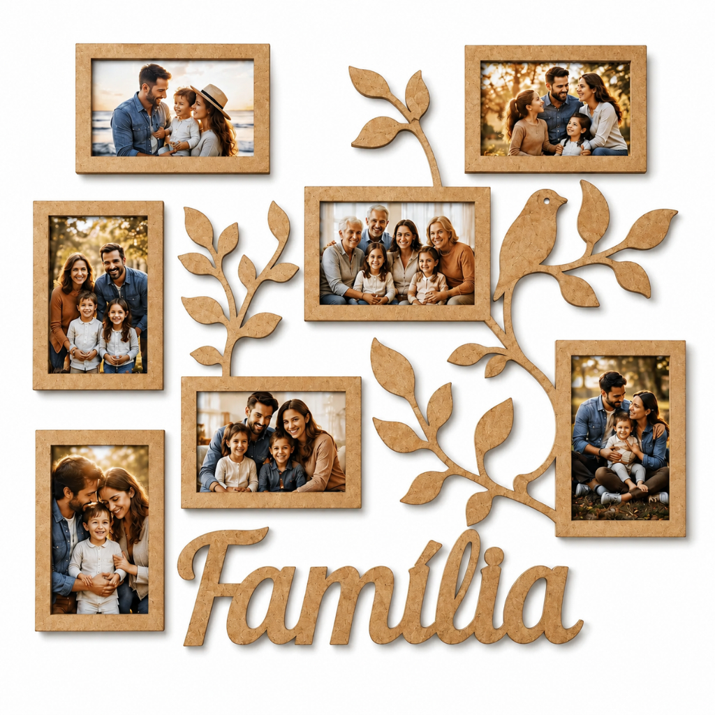 Mural de Fotos Família 7 Fotos 10x15 Árvore Decorativa