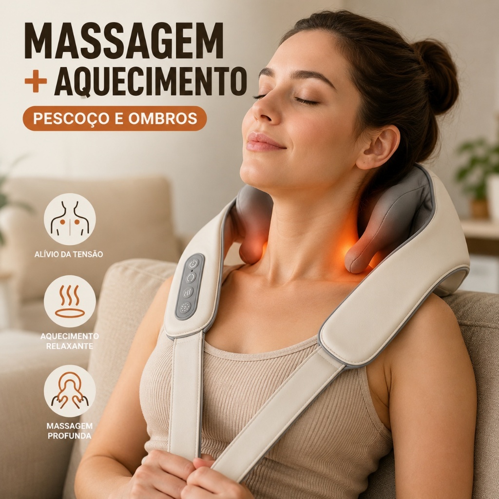 Massageador de Pescoço e Ombros Shiatsu com Aquecimento, Massageador Cervical Elétrico para Relaxamento e Conforto