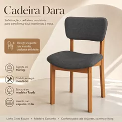 Cadeira Para Sala de Jantar Cozinha Living Estofada Dara L02 Linho Cinza Escuro - Lyam Decor