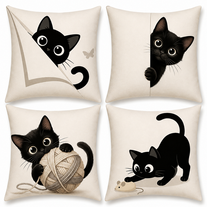 KIT 4 CAPAS DE ALMOFADAS GATO GATINHO APAIXONADO  TAMANHO 45X45