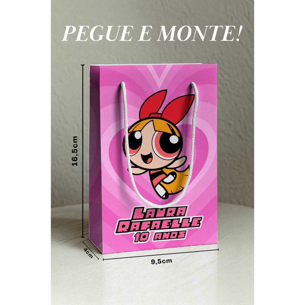 Kit Sacolinha Surpresa Florzinha / Super Poderosas P | Nome + Idade | Lembrancinha Personalizada