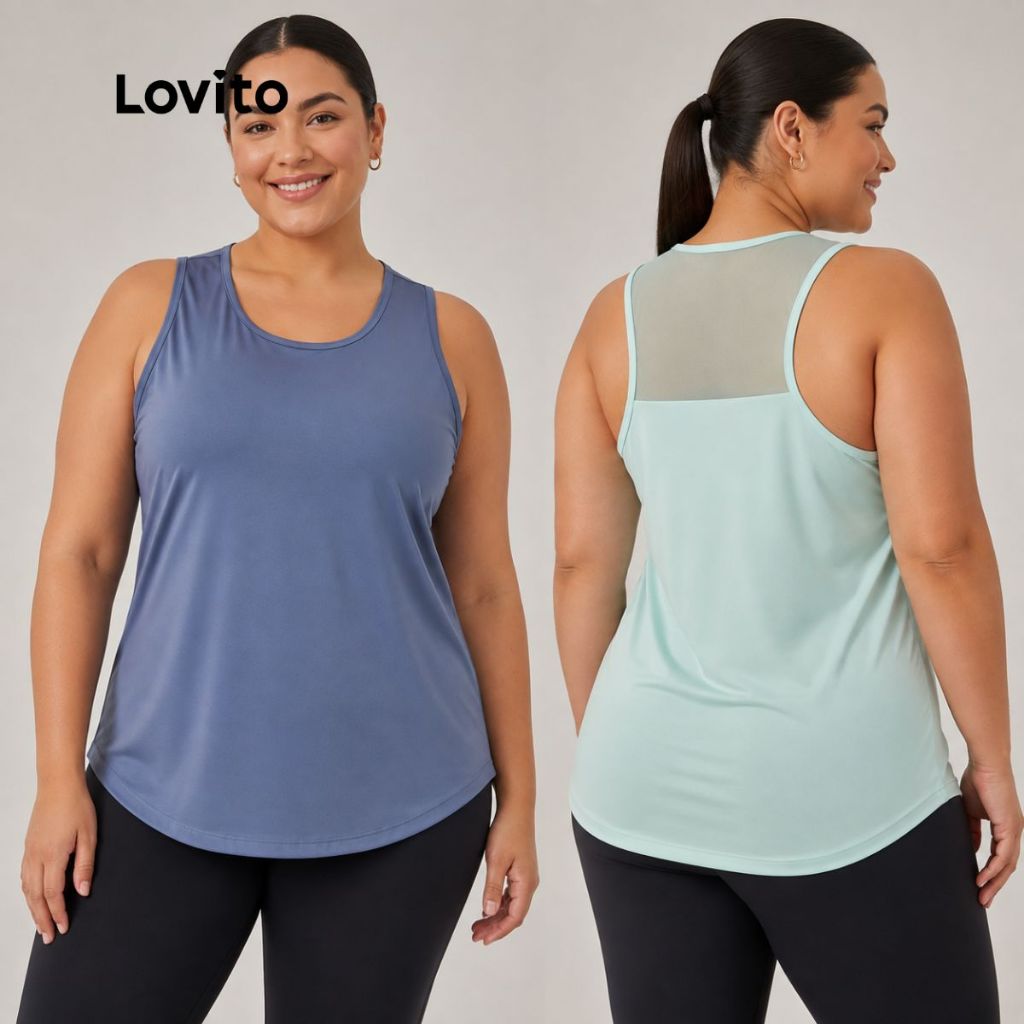 Lovito Plus Size Kit 2 Regatas Esportivas Detalhe Costas PKB1282BRL1312
