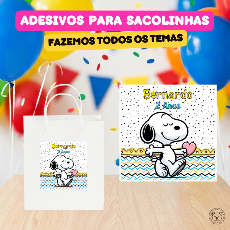 ENVIO RÁPIDO Adesivo Rótulo Personalizado para Sacolinha Snoopy | Aniversário, Festa, Lembrancinhas, Mimos