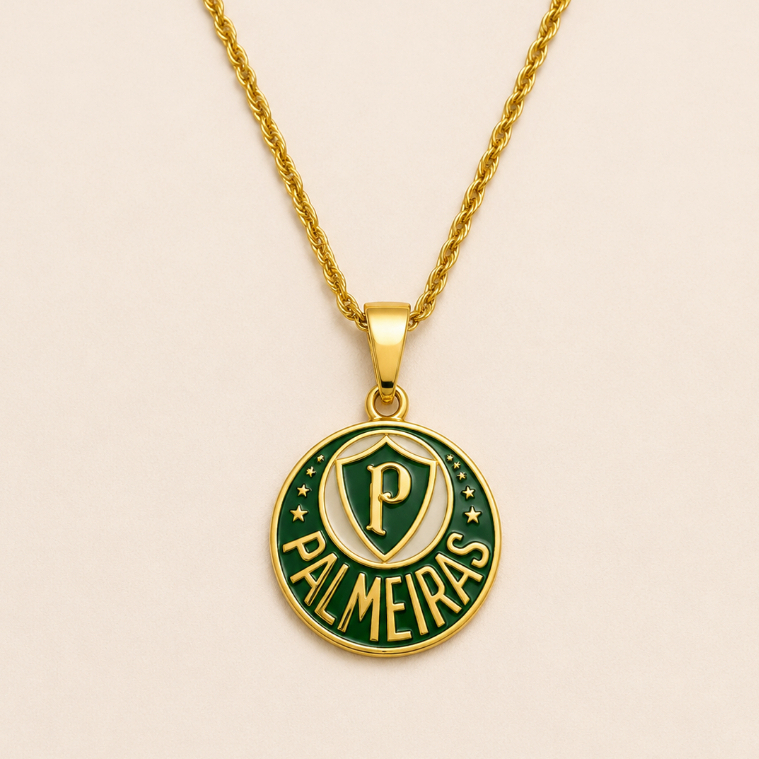 Colar Palmeiras Banhado a ouro 18K Colar Dourado Pingente Escudo Feminino Masculino – Presente praTorcedor Palmeireinse
