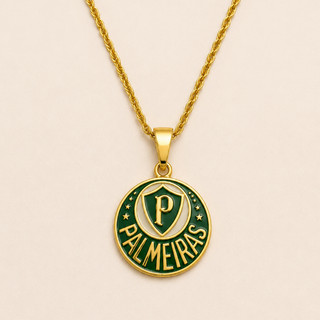 Colar Palmeiras Banhado a ouro 18K Colar Dourado Pingente Escudo Feminino Masculino – Presente praTorcedor Palmeireinse