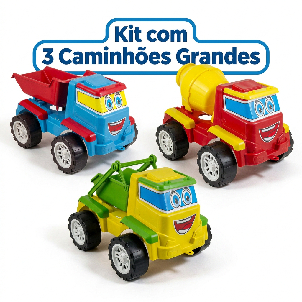 Kit 3 Caminhões Grandes De Construção - Brinquedos Grandes Para Estimular Imagin