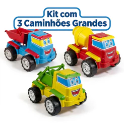 Kit 3 Caminhões Grandes De Construção - Brinquedos Grandes Para Estimular Imaginação - Certificado Inmetro