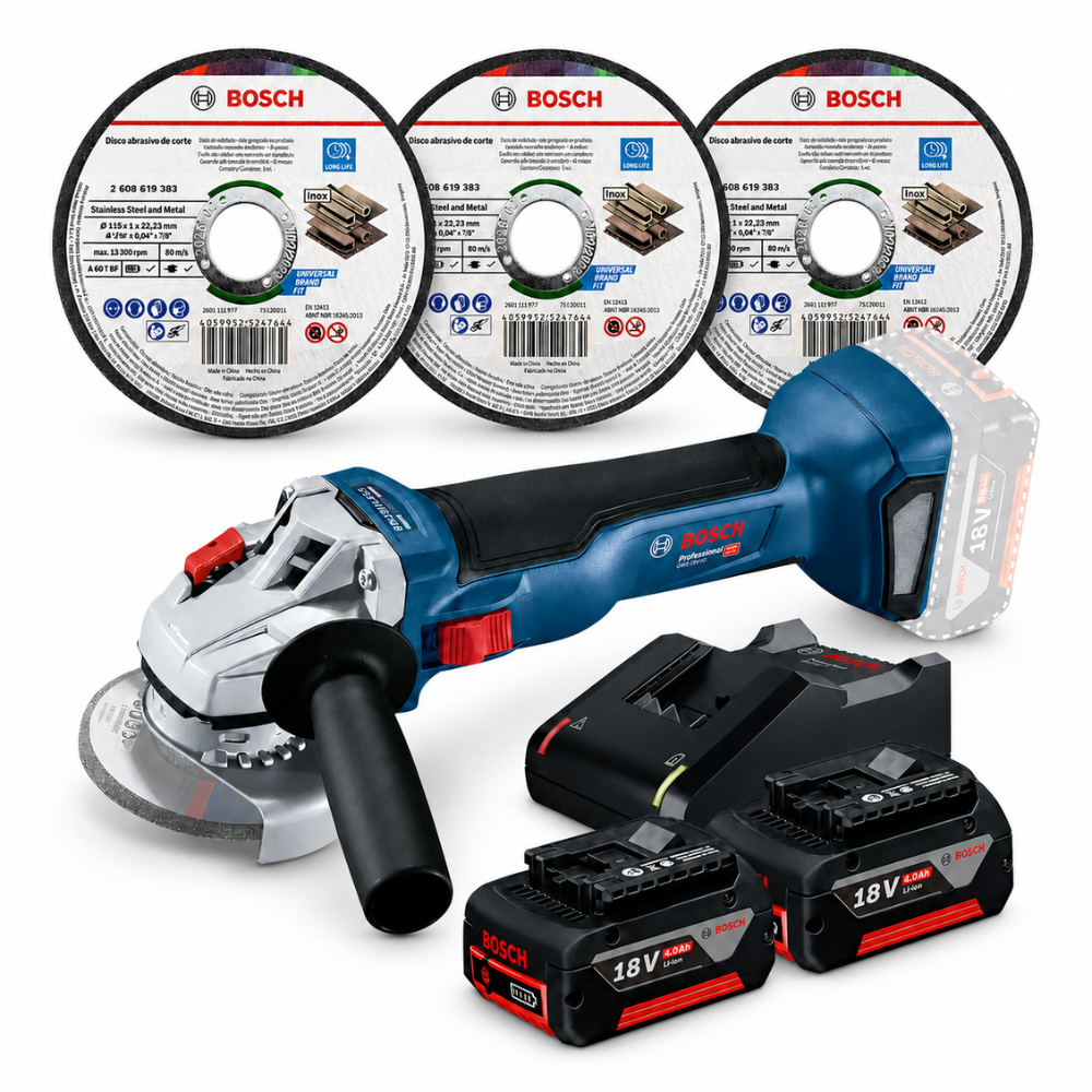 Esmerilhadeira GWS 18V-10 Bosch Brushless Baterias e Discos
