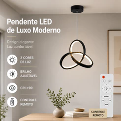 Luminária de Teto Lustre Pendente LED Moderno com Três Cores de Luz para Sala, Quarto, Cozinha e Ambientes Internos