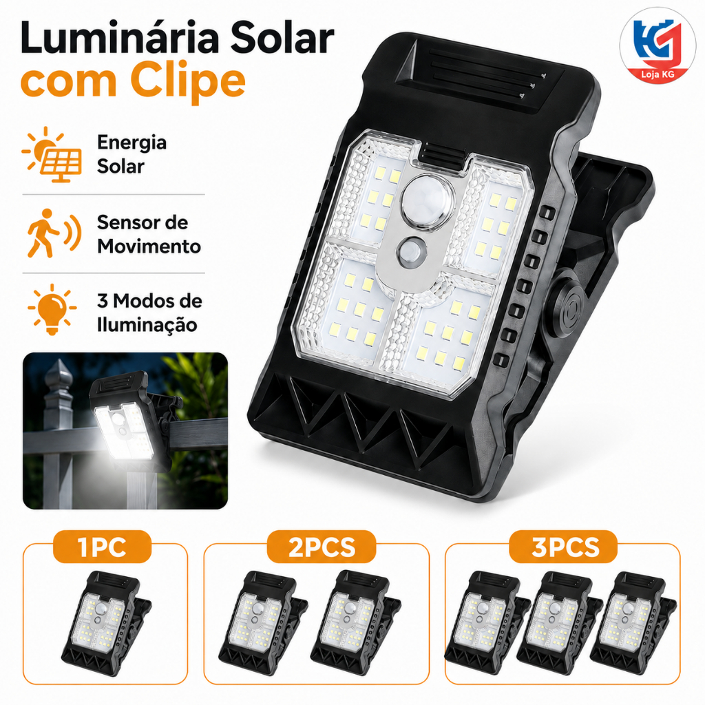 Kit 1/2/3 Luz Clipe Solar LED Lâmpada 3 Modos Externa Jardim Impermeável