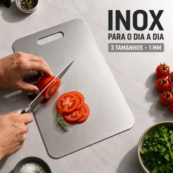 Tábua de Corte de Aço Inoxidável Dupla Face com Alça para Cozinha Doméstica e Camping