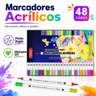 Kit de Canetas Marcadoras de Tinta Acrílica 24/48/72 Cores para Vidro, Madeira, Pedra e Cerâmica