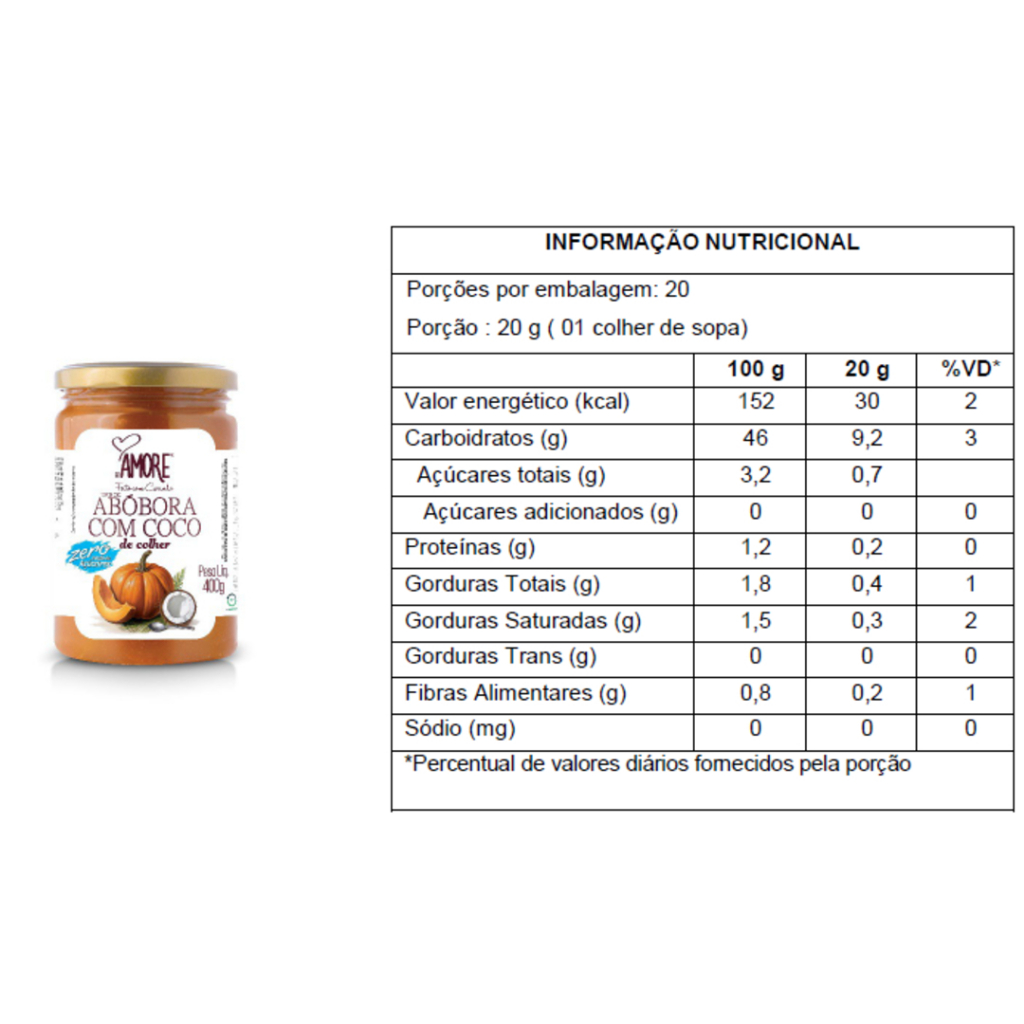 Kit 2 Doce de Abóbora c/ Coco Zero Açúcar RB Amore 400g Sabor Máximo — imagem 2 de 2