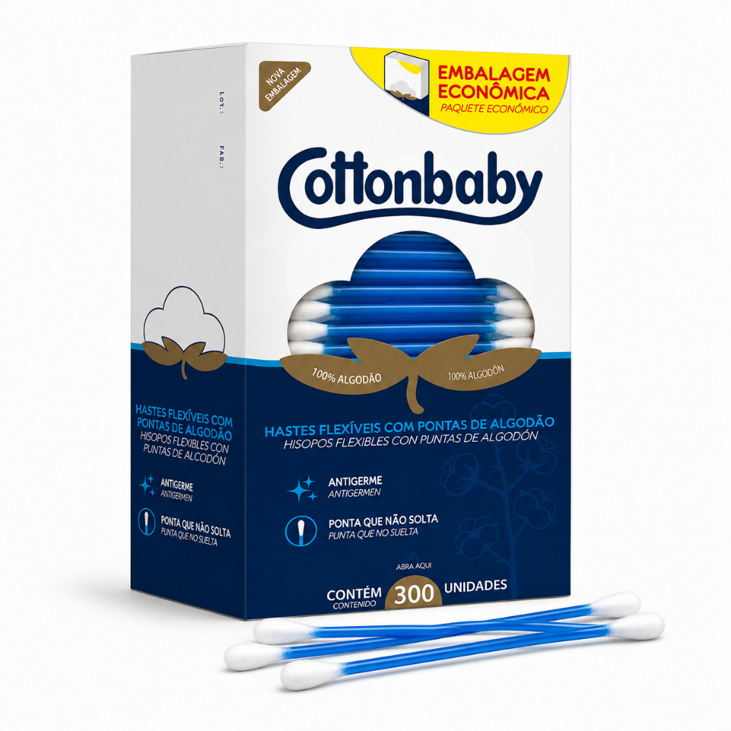 Hastes Flexíveis Cottonbaby 300 Unidades 100% Algodão