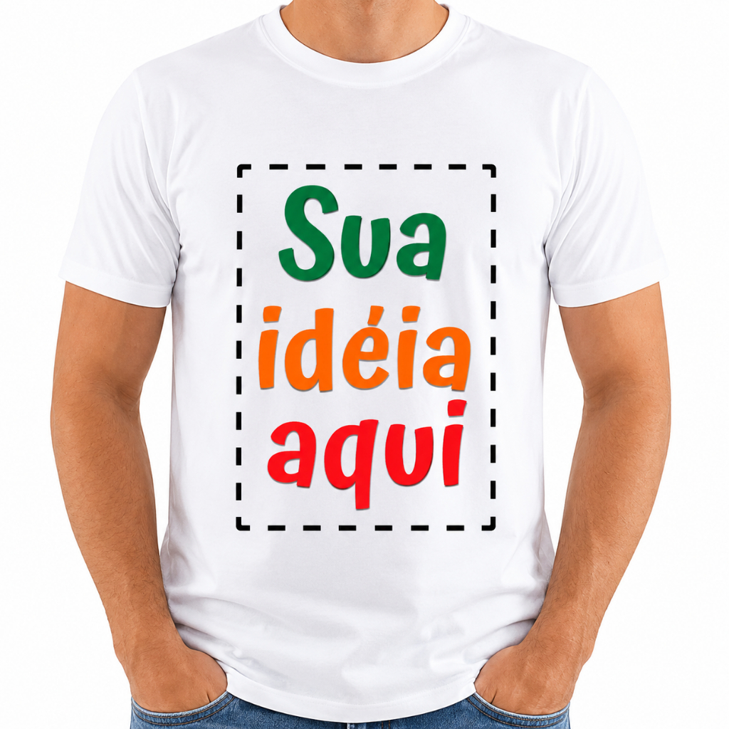 Camiseta Personalizada Poliéster Unissex Branca Com Sua Estampa Logo Arte Frases