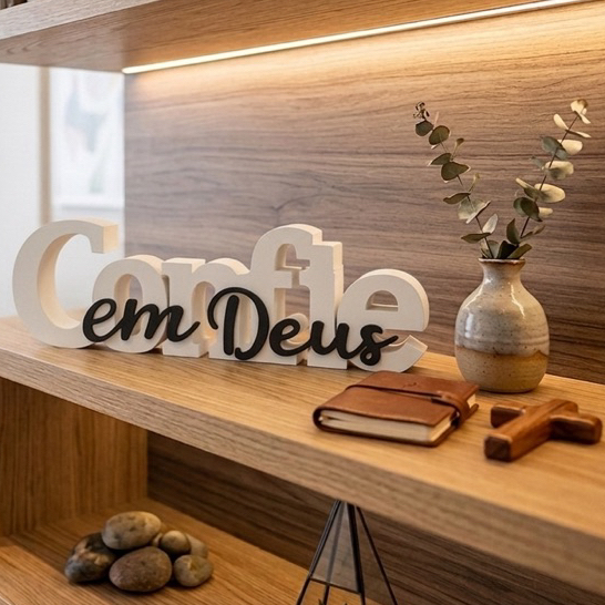 Letreiro Frase decorativa 3D - Confie em Deus religioso - versículo bíblico, decoração