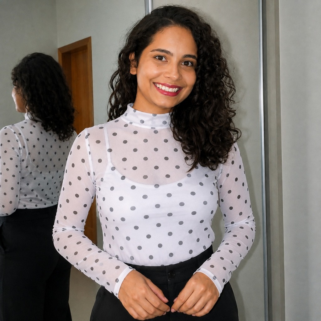 Blusa Tule Manga Longa Estampada Transparente Confortável Para Outono Inverno- Moda Feminina