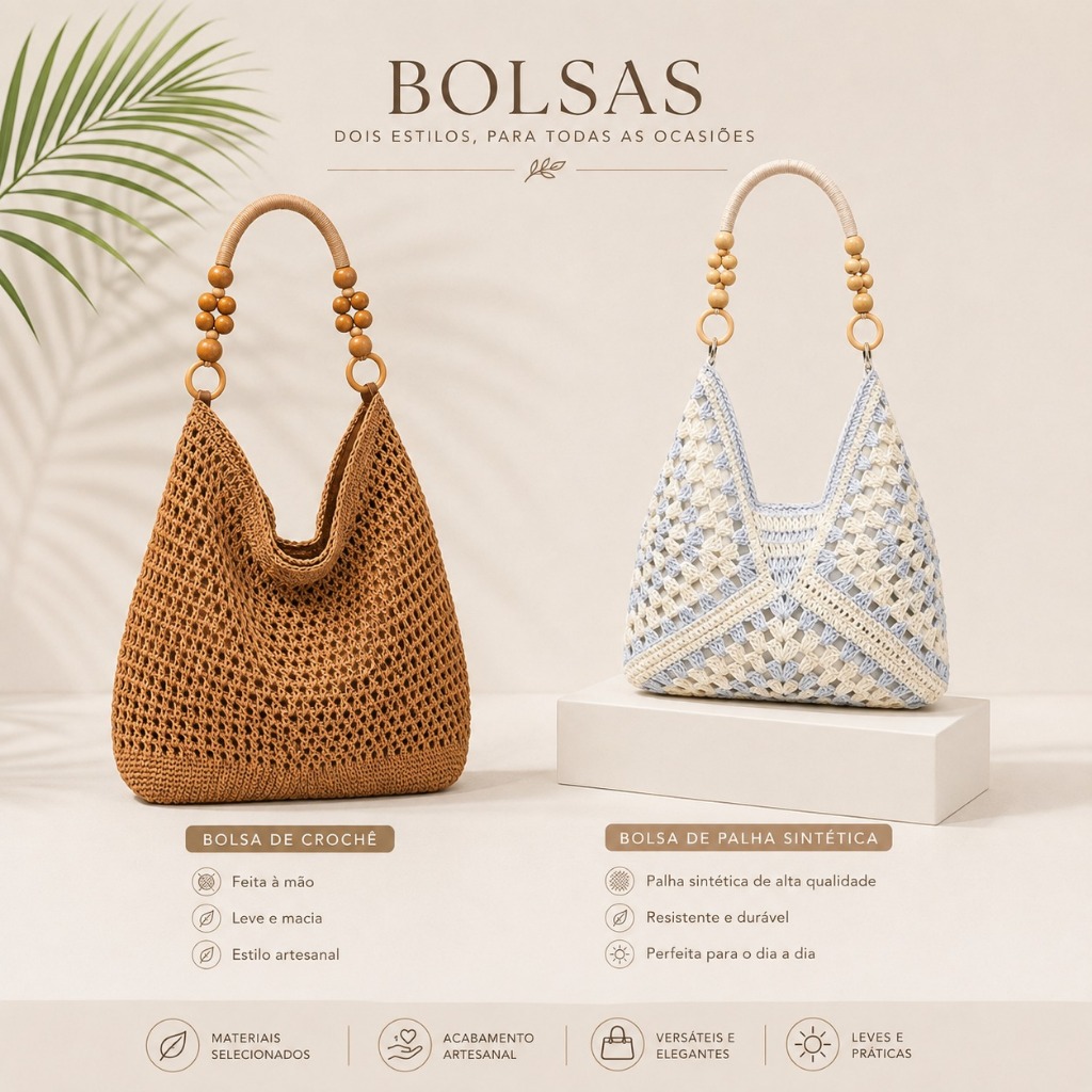 Bolsa De Praia Crochê Feminina Verão De Ombro Detalhe Na Alça Sofisticada Versátil