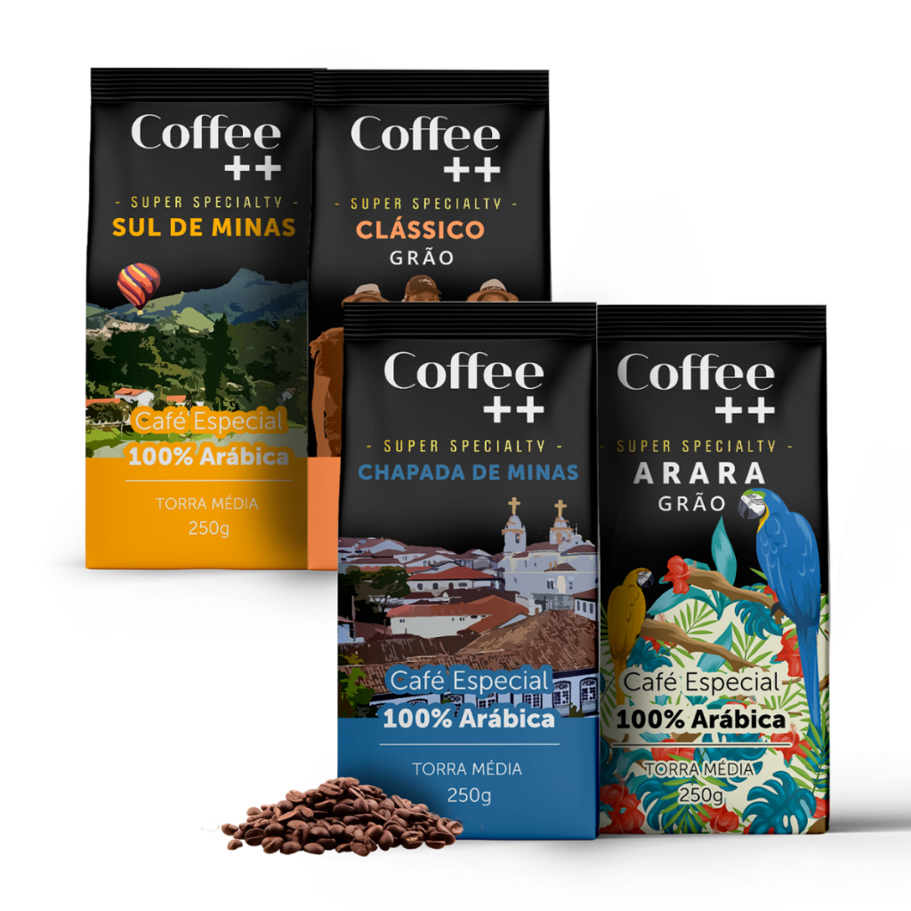 Kit Café Especial em Grãos Coffee ++ 100 Arábica em Grãos Torra Média Variedades