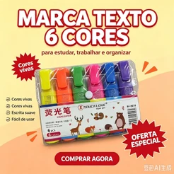 Canetas Marca Texto 6 Cores Não Transborda para Caderno Estudante e Presente