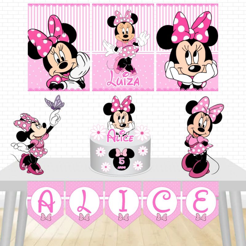 Kit Festa Só um Bolinho- Tema Minnie- Decoração Aniversário/Mesversario infantil-Kit Personalizado completo