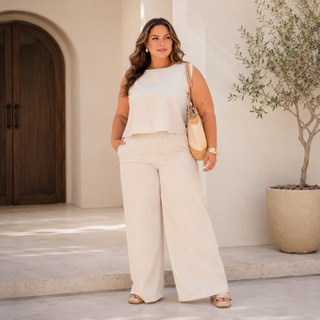 Conjunto Feminino Plus Size Blusa e Calça Estiloso Pantalona Confortável Elegante Atemporal