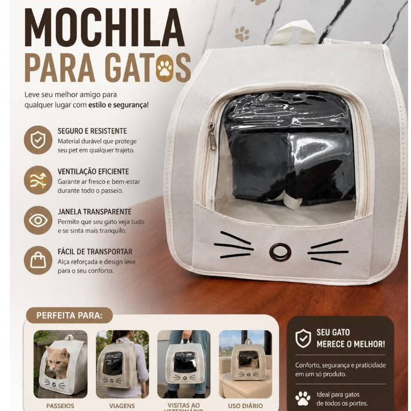 Mochila de Transporte Pet Panorâmica Visor Transparente e Acesso Lateral