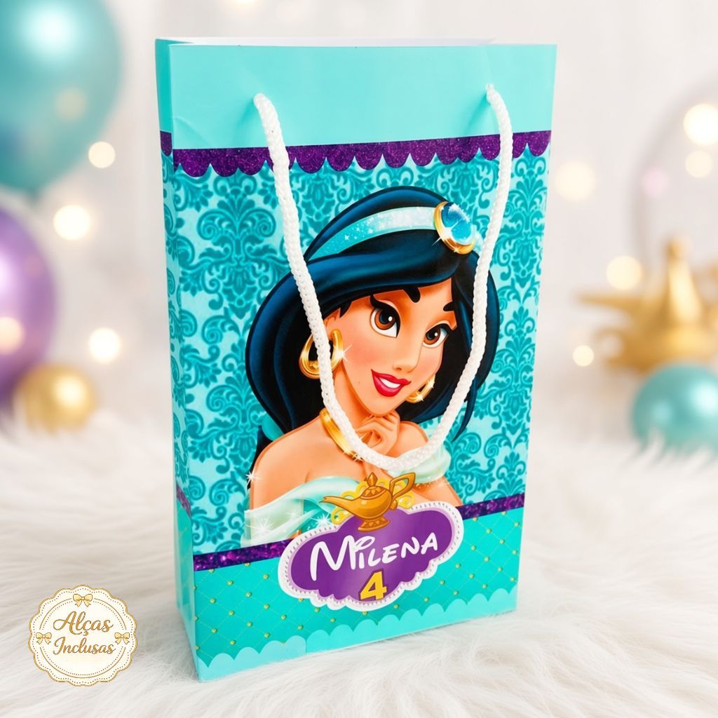 Sacolinha Personalizada Princesa Jasmine Lembrancinha Festa Infantil Sacolinha Surpresa Aniversário Personalizada