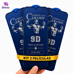 KIT 3 Película 9D Ceramica Privacidade Fosca Anti Spy para IPhone 17 16 15 14 13 Pro Max 12 11 XR