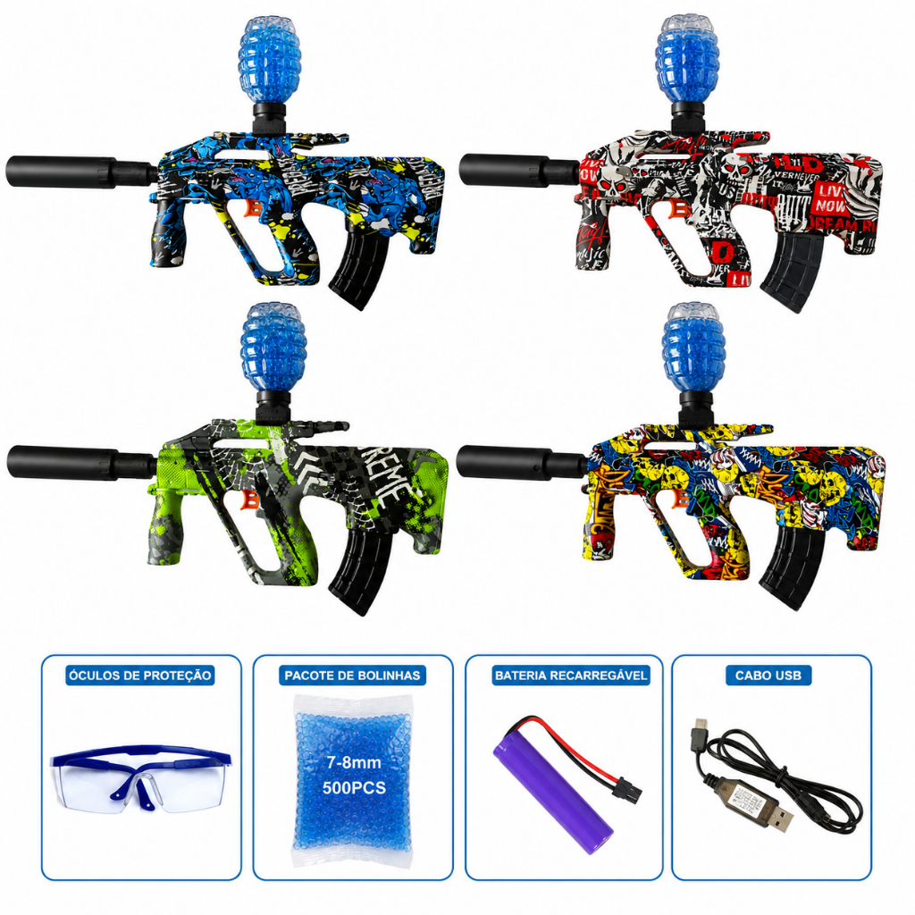 Lançador de Bolinha de Gel Grande Potente Automático Manual c bolinhas/ Óculos e Acessórios