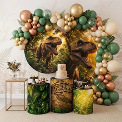 Capa Festiva Painel Redondo Trio Cilindros Decoração Festa Infantil Dinossauro T-Rex Meninos Novidade